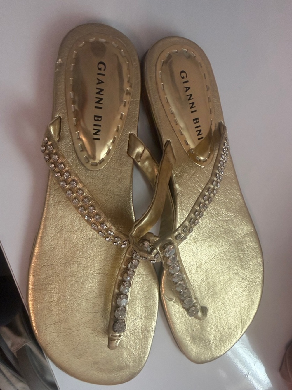 Gianni Bini Metallic Gold Rhinestone Thong Sandals